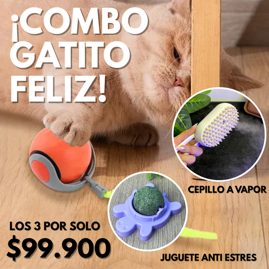 COMBO GATO FELIZ 🐾 (PELOTA + JUGUETE + CEPILLO)